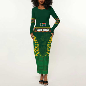 Custom South Africa Rugby Long Sleeve Bodycon Dress Springboks Spirit and King Protea LT03