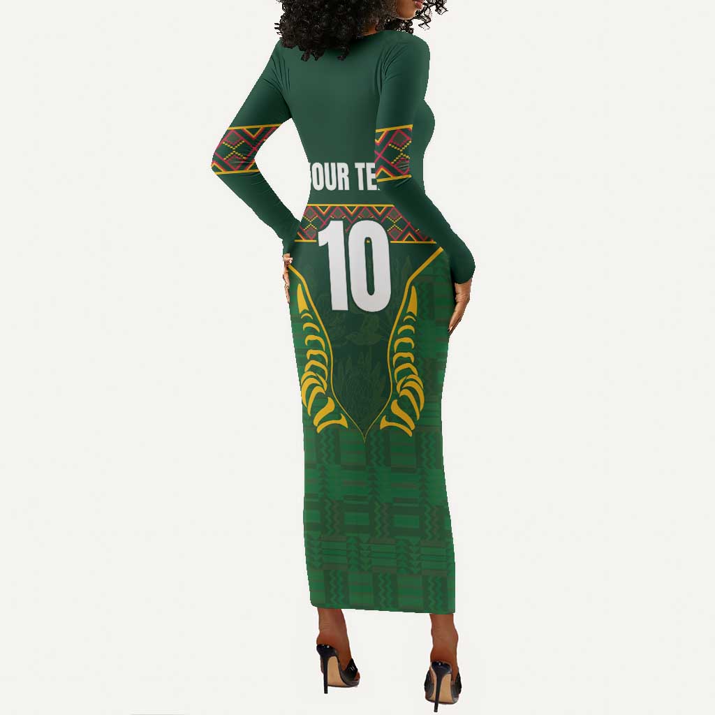 Custom South Africa Rugby Long Sleeve Bodycon Dress Springboks Spirit and King Protea LT03