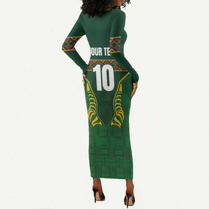 Custom South Africa Rugby Long Sleeve Bodycon Dress Springboks Spirit and King Protea LT03