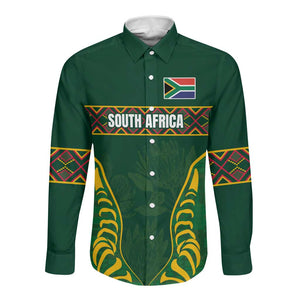 Custom South Africa Rugby Long Sleeve Button Shirt Springboks Spirit and King Protea