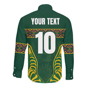 Custom South Africa Rugby Long Sleeve Button Shirt Springboks Spirit and King Protea