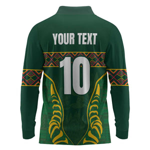 Custom South Africa Rugby Long Sleeve Polo Shirt Springboks Spirit and King Protea