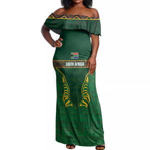 Custom South Africa Rugby Off Shoulder Maxi Dress Springboks Spirit and King Protea