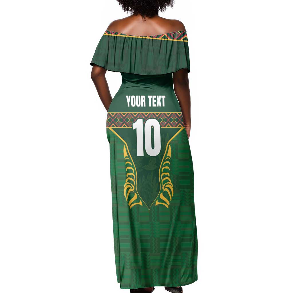 Custom South Africa Rugby Off Shoulder Maxi Dress Springboks Spirit and King Protea