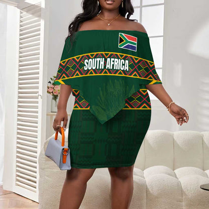 Custom South Africa Rugby Off Shoulder Short Dress Springboks Spirit and King Protea