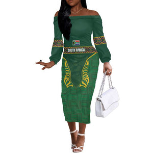 Custom South Africa Rugby Off The Shoulder Long Sleeve Dress Springboks Spirit and King Protea