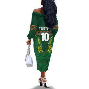 Custom South Africa Rugby Off The Shoulder Long Sleeve Dress Springboks Spirit and King Protea