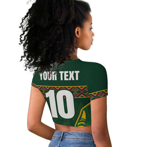 Custom South Africa Rugby Raglan Cropped T shirt Springboks Spirit and King Protea