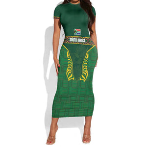 Custom South Africa Rugby Short Sleeve Bodycon Dress Springboks Spirit and King Protea LT03