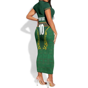 Custom South Africa Rugby Short Sleeve Bodycon Dress Springboks Spirit and King Protea LT03
