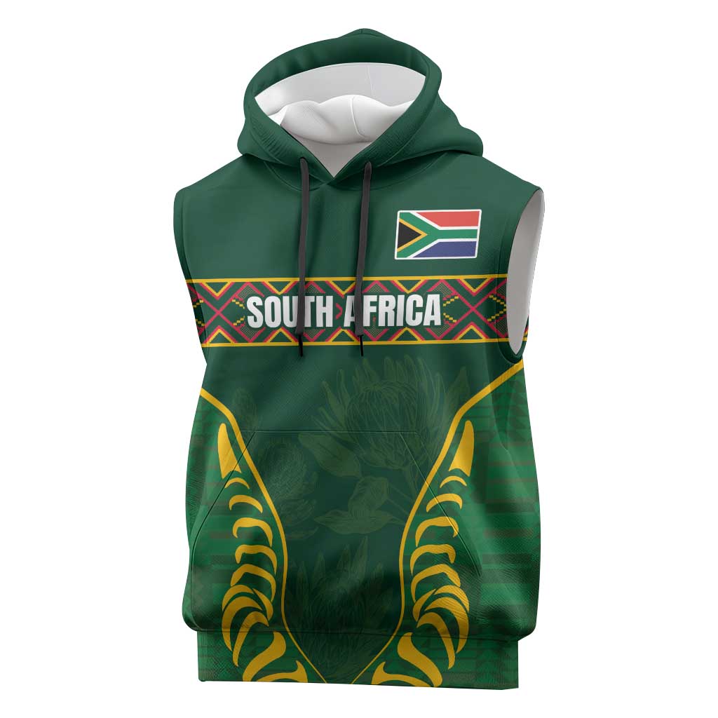 Custom South Africa Rugby Sleeveless Hoodie Springboks Spirit and King Protea - African Pride