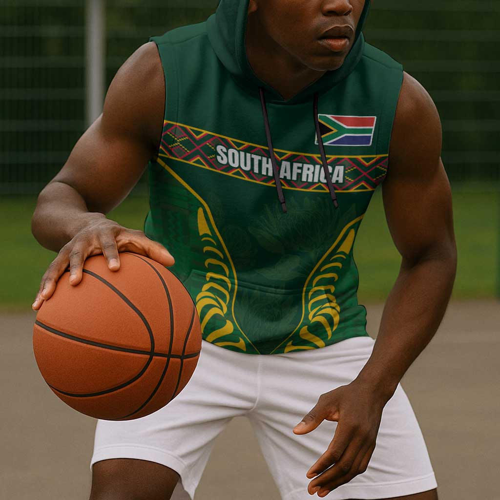 Custom South Africa Rugby Sleeveless Hoodie Springboks Spirit and King Protea - African Pride