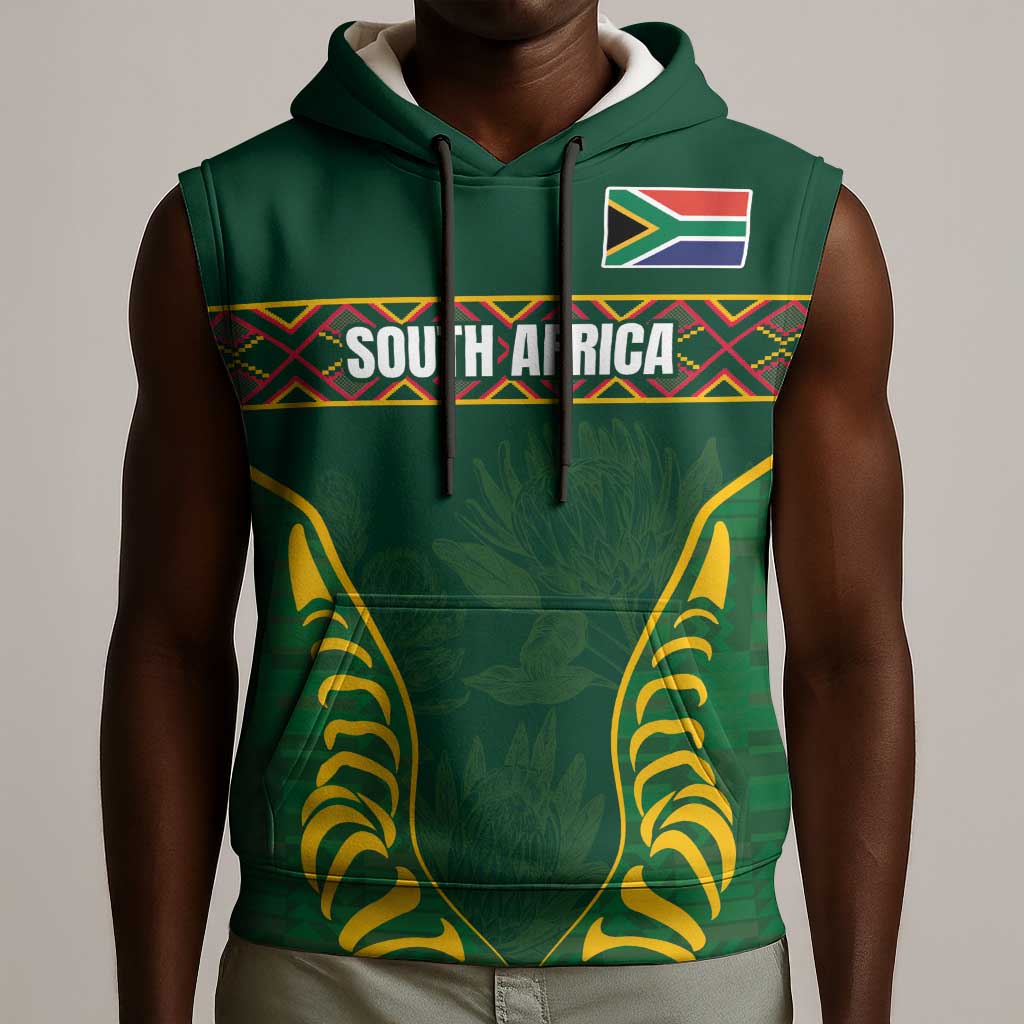 Custom South Africa Rugby Sleeveless Hoodie Springboks Spirit and King Protea - African Pride