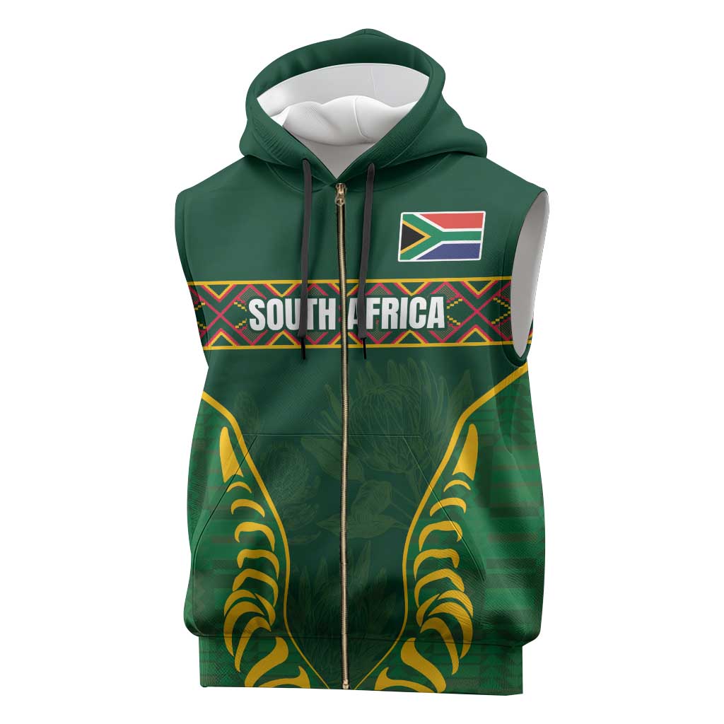 Custom South Africa Rugby Sleeveless Zip Hoodie Springboks Spirit and King Protea - African Pride