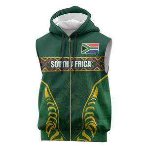 Custom South Africa Rugby Sleeveless Zip Hoodie Springboks Spirit and King Protea - African Pride