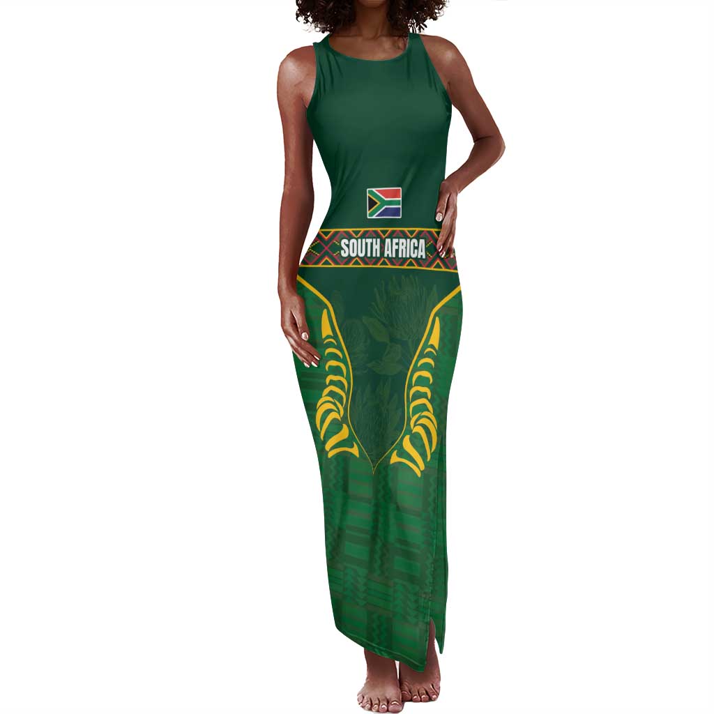 Custom South Africa Rugby Tank Maxi Dress Springboks Spirit and King Protea