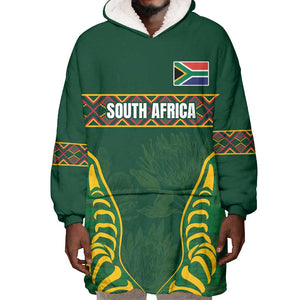 Custom South Africa Rugby Wearable Blanket Hoodie Springboks Spirit and King Protea
