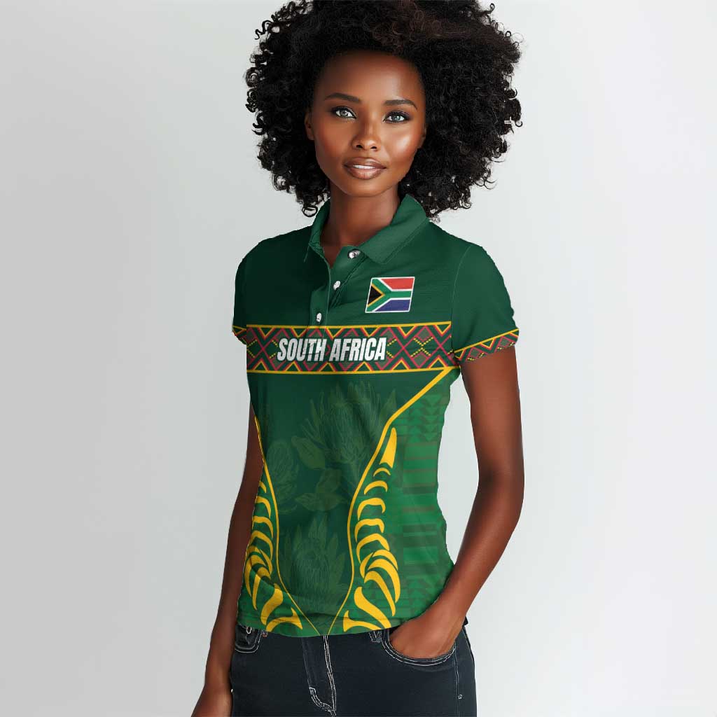 Custom South Africa Rugby Women Polo Shirt Springboks Spirit and King Protea