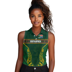 Custom South Africa Rugby Women Sleeveless Polo Shirt Springboks Spirit and King Protea