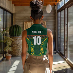 Custom South Africa Rugby Women Sleeveless Polo Shirt Springboks Spirit and King Protea
