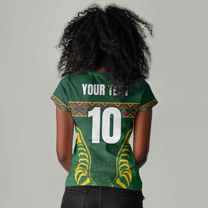Custom South Africa Rugby Women V-Neck T-Shirt Springboks Spirit and King Protea