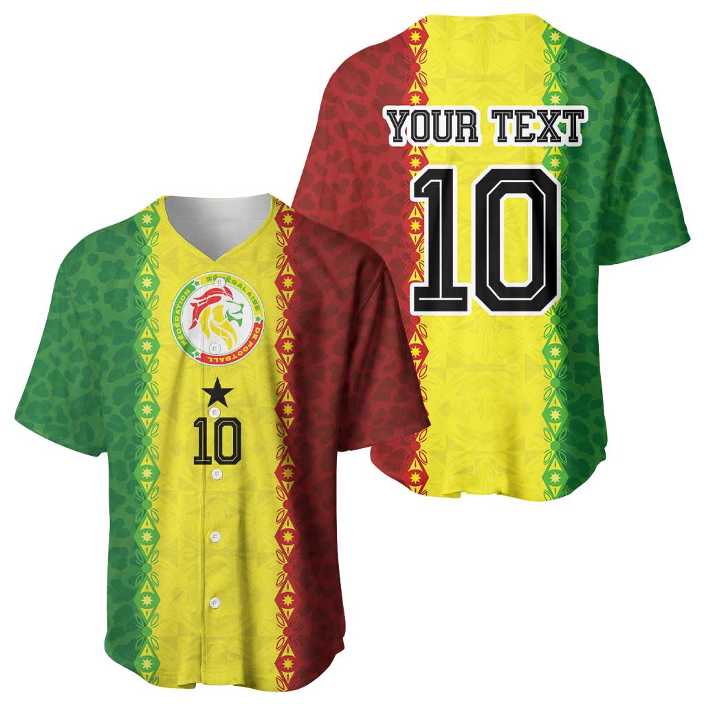 Custom Senegal National Football Baseball Jersey Lions Of Teranga Leopard Print Tribal Flag Graphic