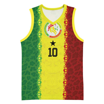 Custom Senegal National Football Basketball Jersey Lions Of Teranga Leopard Print Tribal Flag Graphic