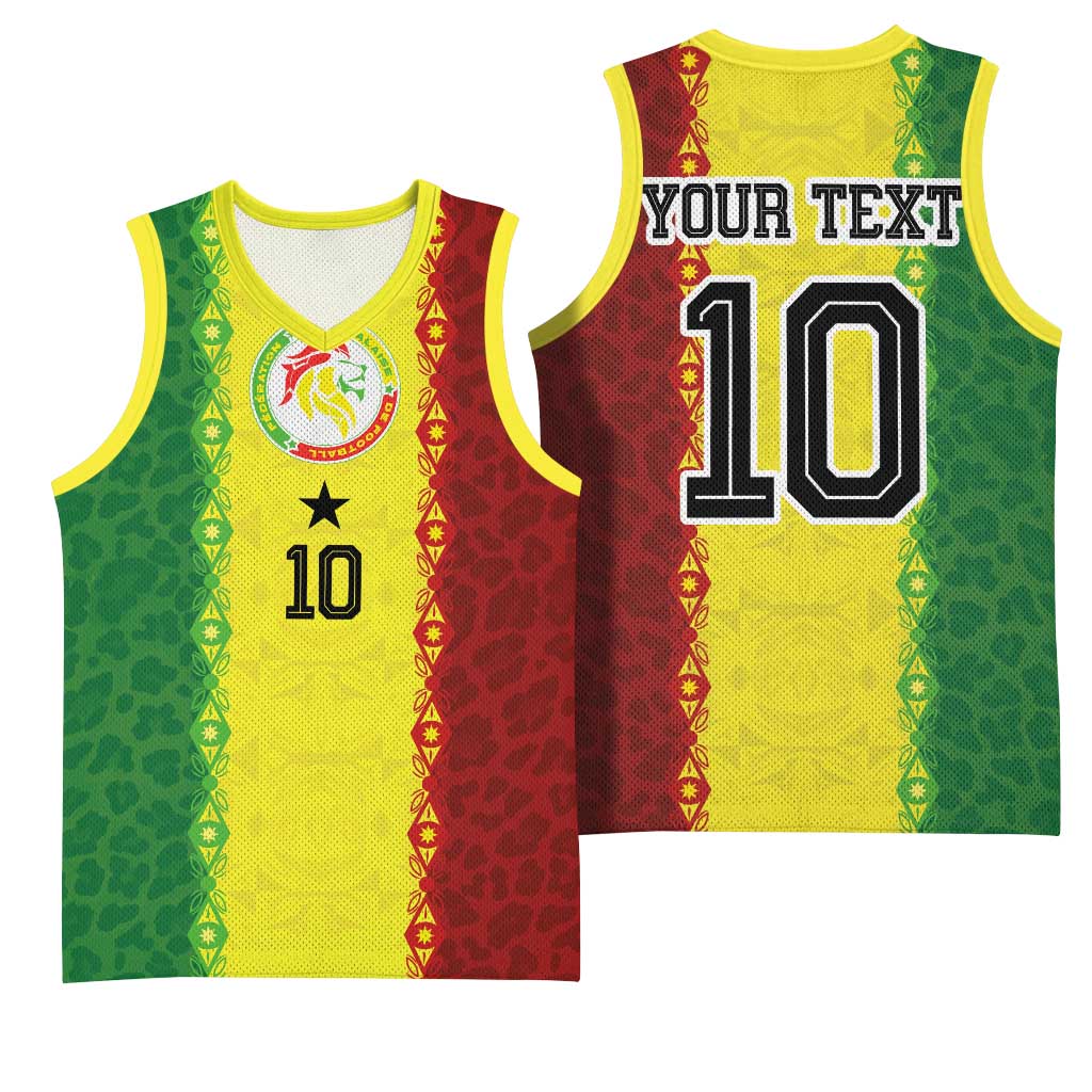 Custom Senegal National Football Basketball Jersey Lions Of Teranga Leopard Print Tribal Flag Graphic