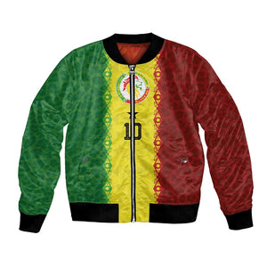 Custom Senegal National Football Bomber Jacket Lions Of Teranga Leopard Print Tribal Flag Graphic