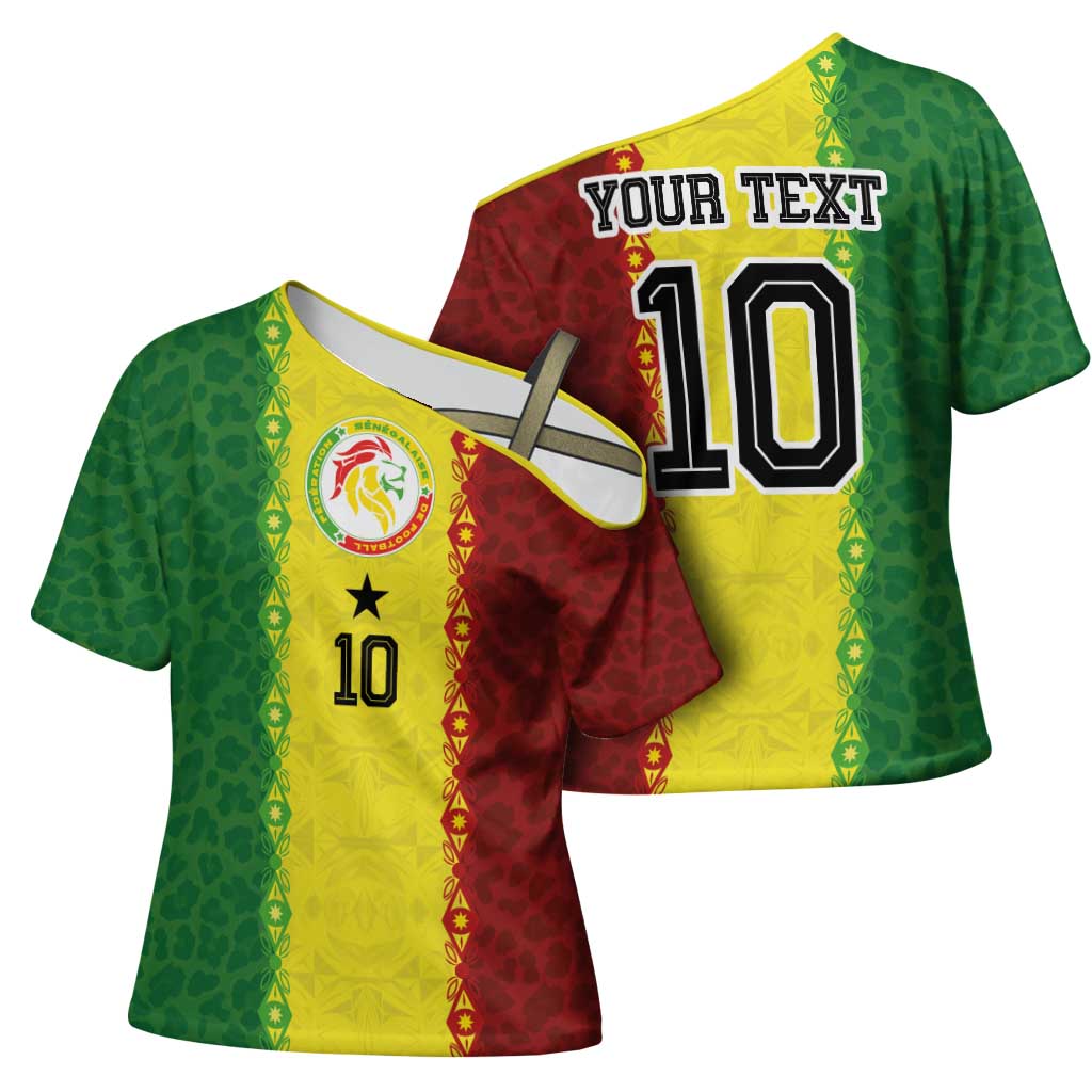 Custom Senegal National Football Cross Shoulder Shirt Lions Of Teranga Leopard Print Tribal Flag Graphic
