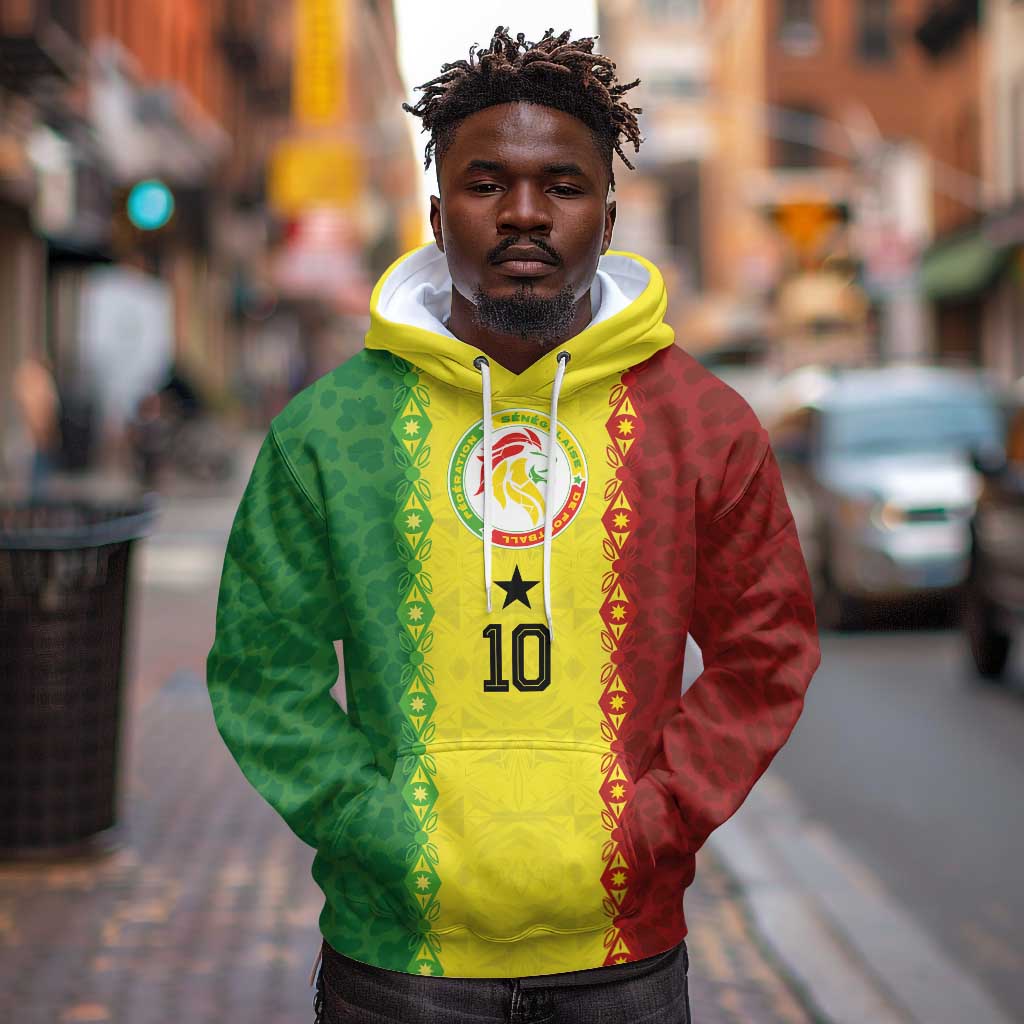 Custom Senegal National Football Hoodie Lions Of Teranga Leopard Print Tribal Flag Graphic
