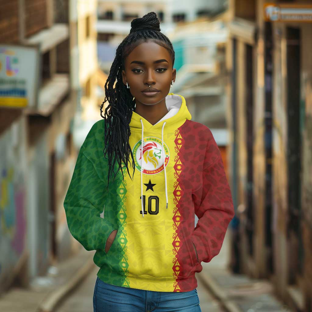 Custom Senegal National Football Hoodie Lions Of Teranga Leopard Print Tribal Flag Graphic