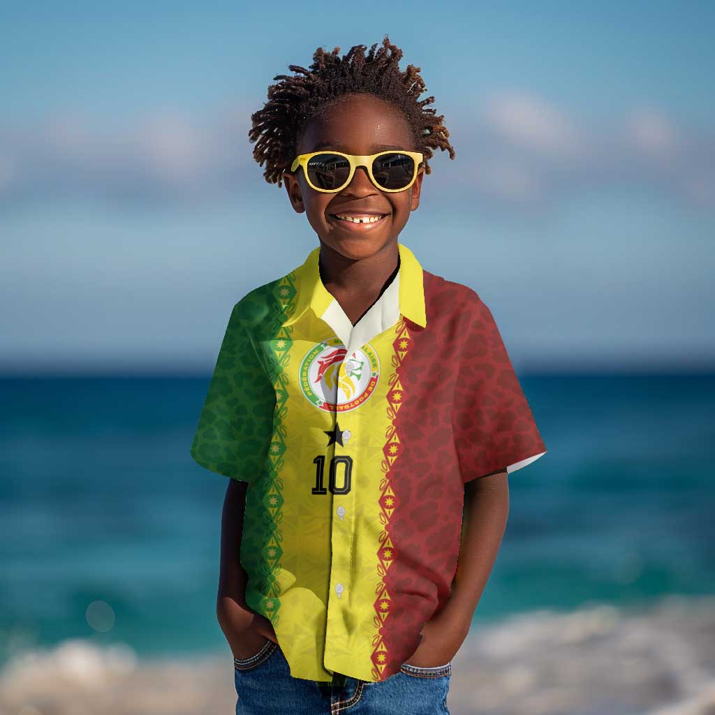 Custom Senegal National Football Kid Hawaiian Shirt Lions Of Teranga Leopard Print Tribal Flag Graphic