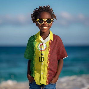 Custom Senegal National Football Kid Hawaiian Shirt Lions Of Teranga Leopard Print Tribal Flag Graphic