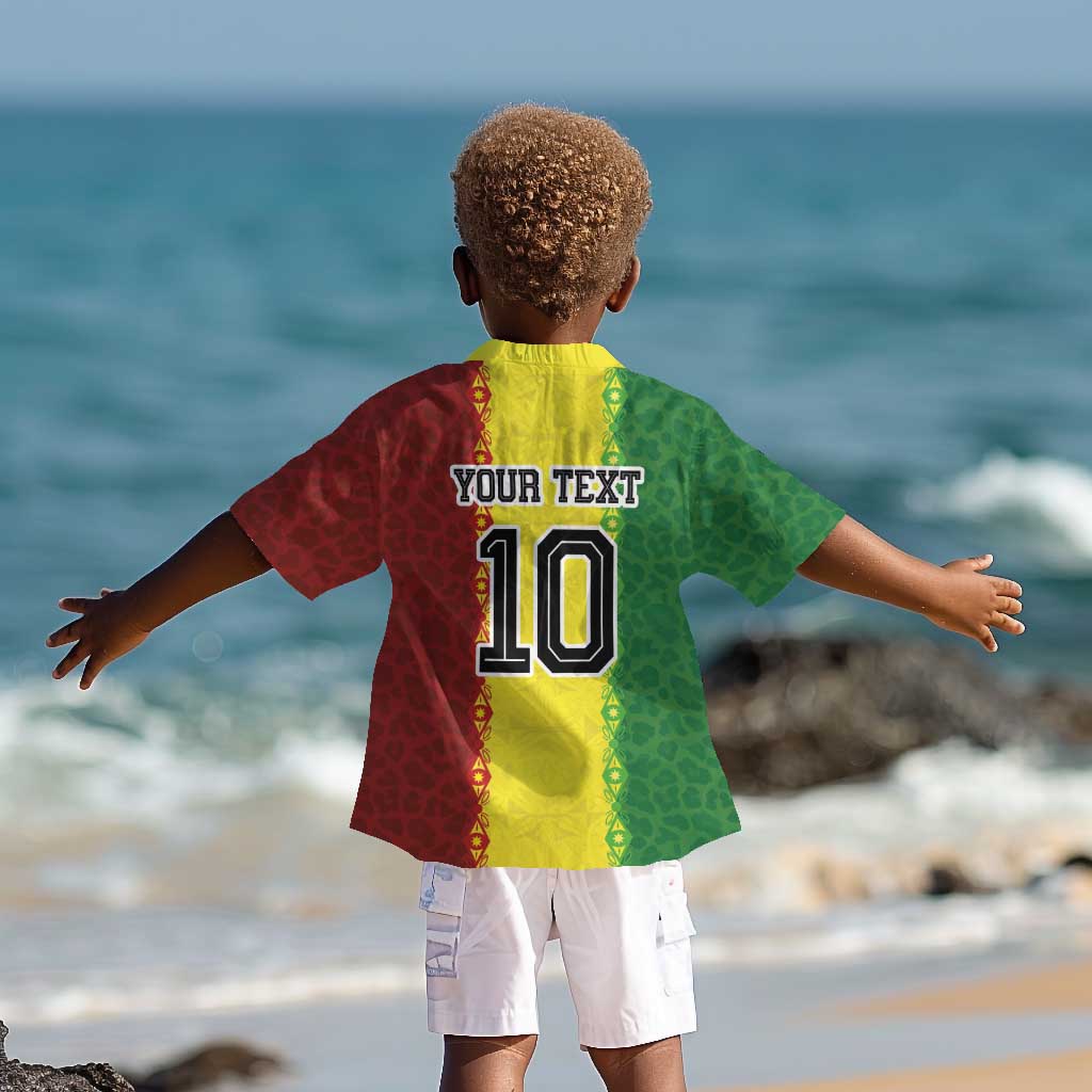 Custom Senegal National Football Kid Hawaiian Shirt Lions Of Teranga Leopard Print Tribal Flag Graphic