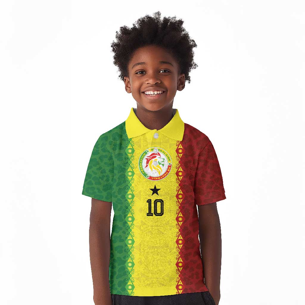 Custom Senegal National Football Kid Polo Shirt Lions Of Teranga Leopard Print Tribal Flag Graphic