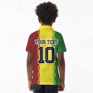Custom Senegal National Football Kid Polo Shirt Lions Of Teranga Leopard Print Tribal Flag Graphic