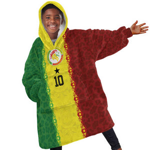 Custom Senegal National Football Kid Wearable Blanket Hoodie Lions Of Teranga Leopard Print Tribal Flag Graphic