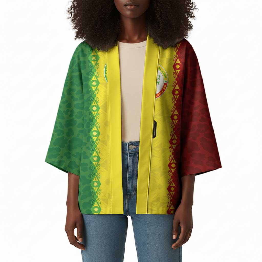 Custom Senegal National Football Kimono Lions Of Teranga Leopard Print Tribal Flag Graphic