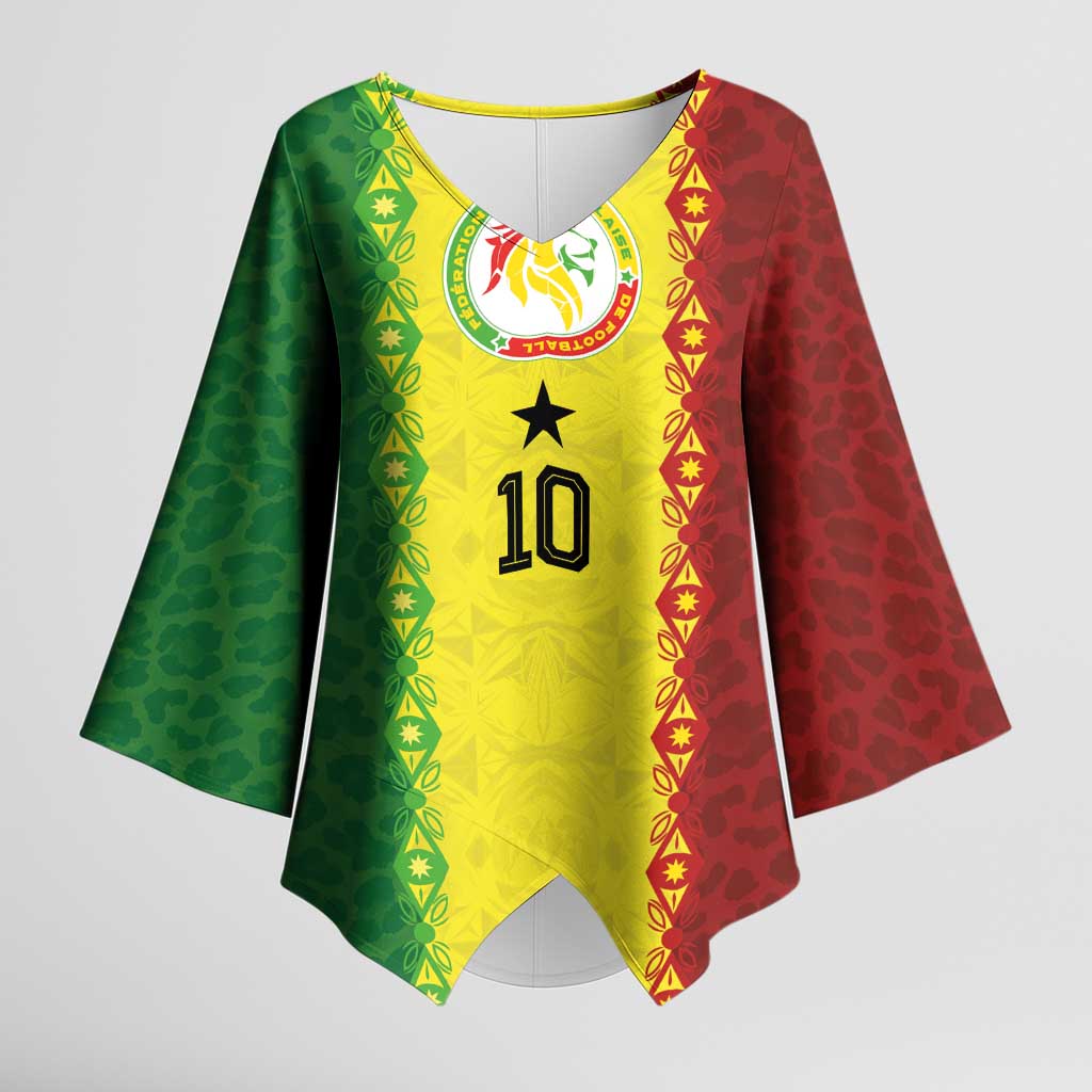 Custom Senegal National Football Kimono Sleeve Blouse Lions Of Teranga Leopard Print Tribal Flag Graphic