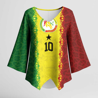Custom Senegal National Football Kimono Sleeve Blouse Lions Of Teranga Leopard Print Tribal Flag Graphic