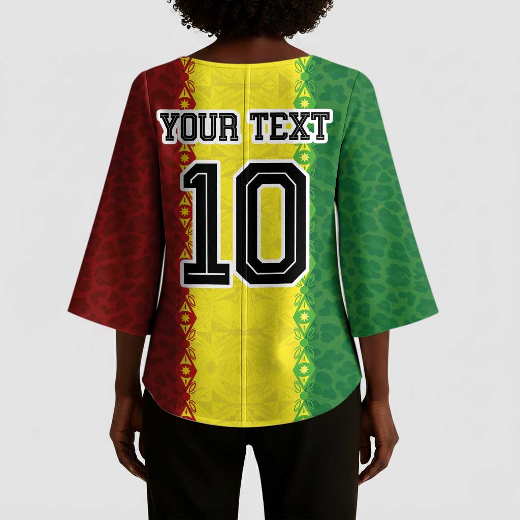 Custom Senegal National Football Kimono Sleeve Blouse Lions Of Teranga Leopard Print Tribal Flag Graphic