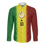 Custom Senegal National Football Long Sleeve Button Shirt Lions Of Teranga Leopard Print Tribal Flag Graphic