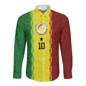Custom Senegal National Football Long Sleeve Button Shirt Lions Of Teranga Leopard Print Tribal Flag Graphic