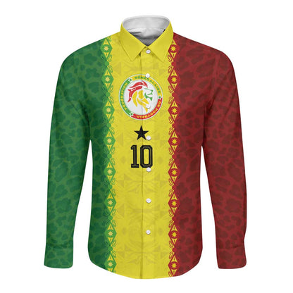 Custom Senegal National Football Long Sleeve Button Shirt Lions Of Teranga Leopard Print Tribal Flag Graphic