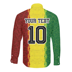 Custom Senegal National Football Long Sleeve Button Shirt Lions Of Teranga Leopard Print Tribal Flag Graphic