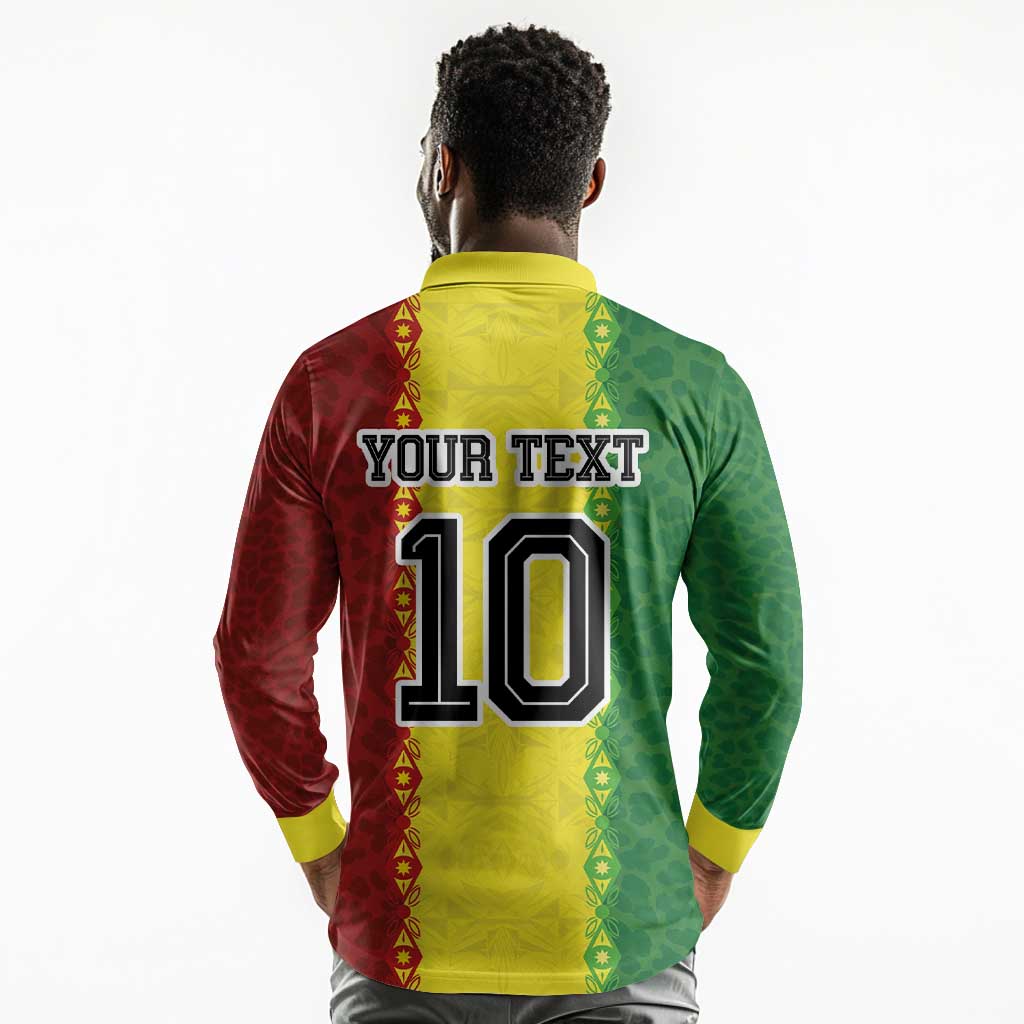 Custom Senegal National Football Long Sleeve Polo Shirt Lions Of Teranga Leopard Print Tribal Flag Graphic