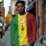 Custom Senegal National Football Long Sleeve Shirt Lions Of Teranga Leopard Print Tribal Flag Graphic