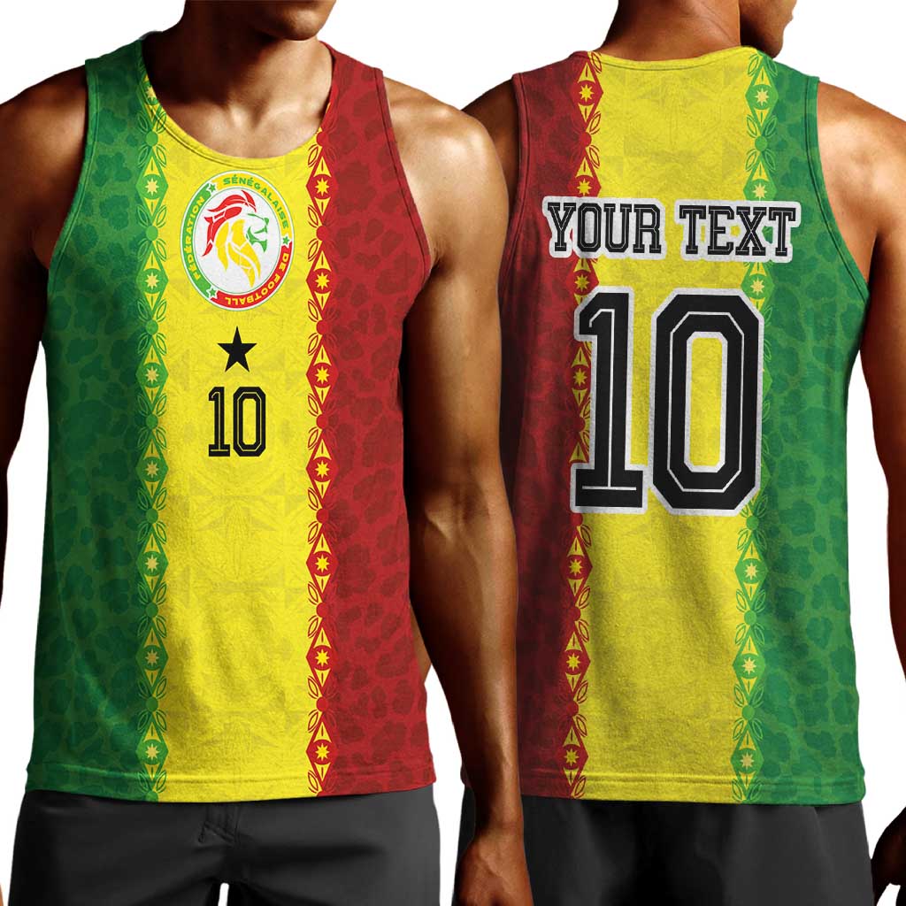 Custom Senegal National Football Men Tank Top Lions Of Teranga Leopard Print Tribal Flag Graphic