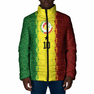 Custom Senegal National Football Padded Jacket Lions Of Teranga Leopard Print Tribal Flag Graphic